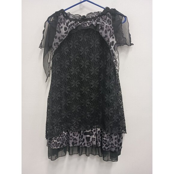 Pretty Angel Womens Tunic Top  Small Black Lace Animal Print Ruffle Whimsygoth - Picture 8 of 8